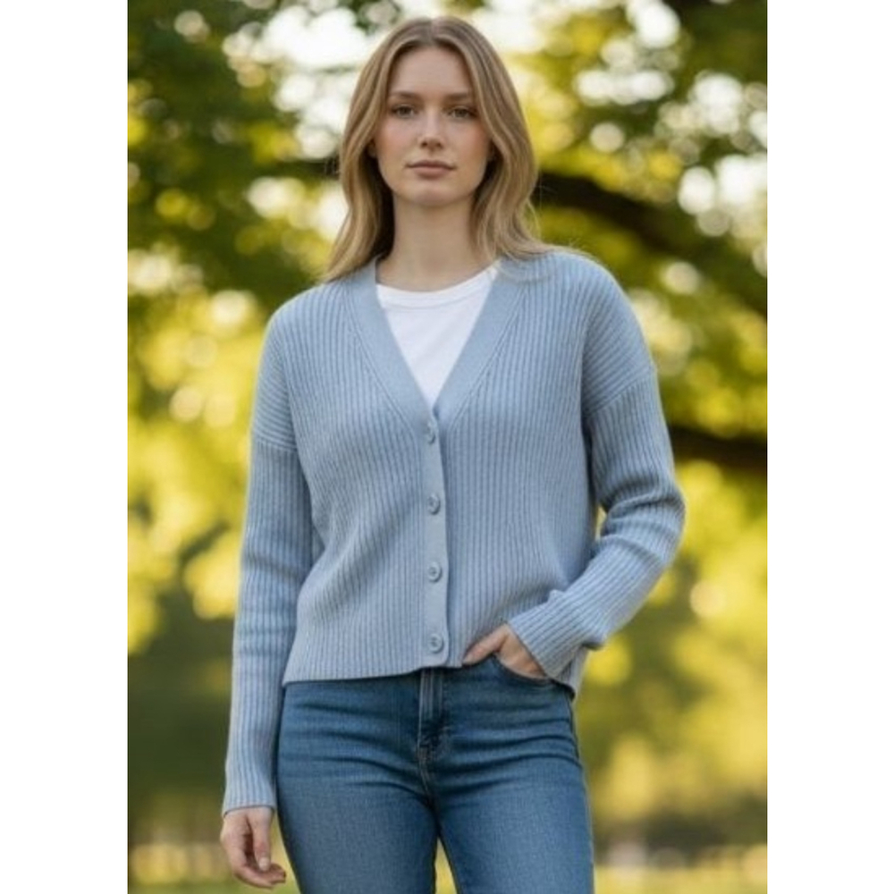 Women's Abercrombie & Fitch M Light Pastel Blue Ribbed Cropped Cardigan NWOT - Picture 8 of 8